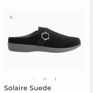 REVITALIGN Solaire Suede Mule — Black with Gunmetal Buckle
